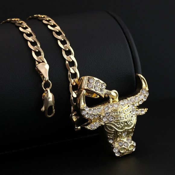 14k Bull Stamped Cuban Necklace Set